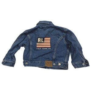 Polo Jeans Co Ralph Lauren Toddler 3T Denim Jean Jacket American Flag Back Logo